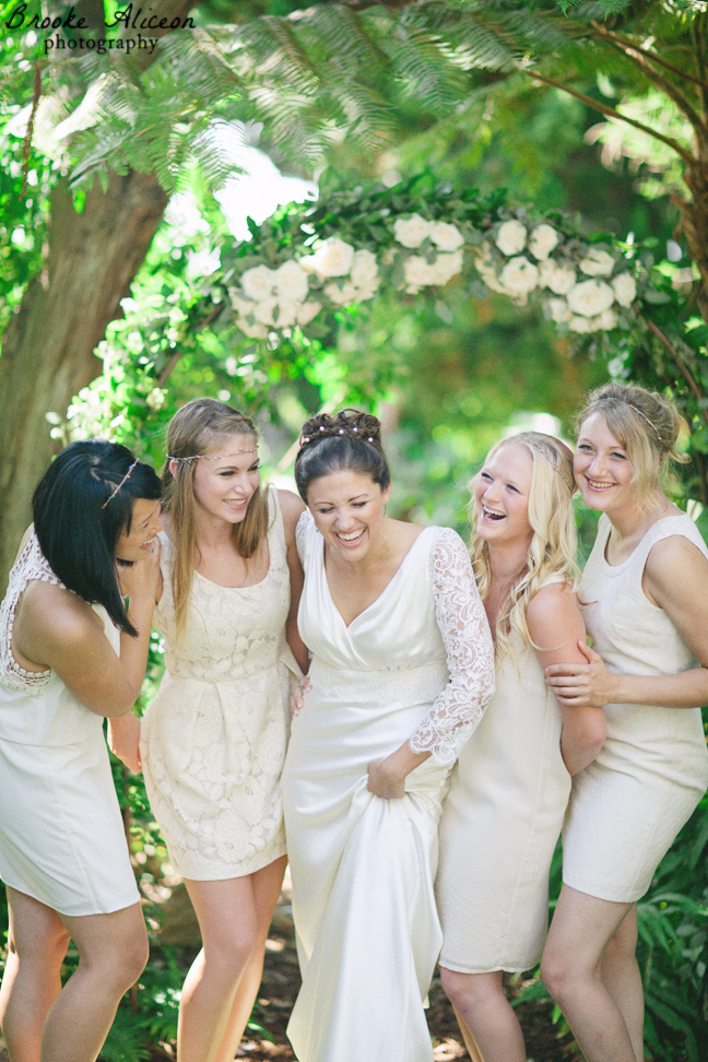 San Diego Botanical Wedding, Neutral bridesmaids colors, neutral wedding colors, lacy bridesmaids dresses, cream bridesmaids dresses