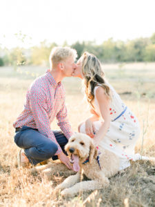 engagement session with a goldendoodle